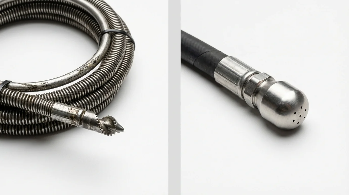 Drain snake cable and hydro jetting nozzle used for drain cleaning in Callahan, FL
