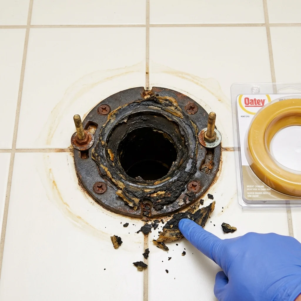 Failed wax ring showing water seepage at the base of a toilet in a Callahan, FL home